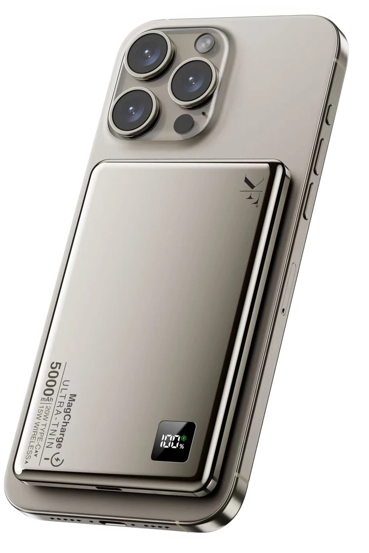 Newface PW555 5.000 mAh Dijital Göstergeli 18W Type-C ve 15W Kablosuz Şarj PD Hızlı Şarj Magsafe Powerbank - Titanyum