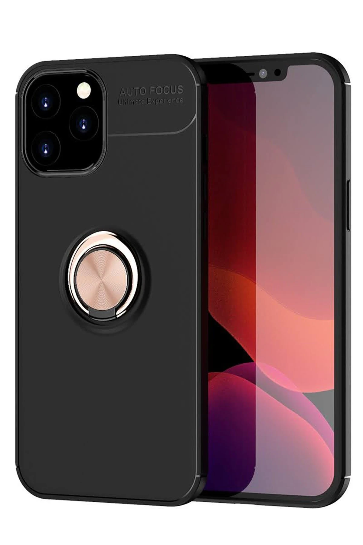 Newface iPhone 12 Pro Max Kılıf Range Yüzüklü Silikon - Siyah-Gold