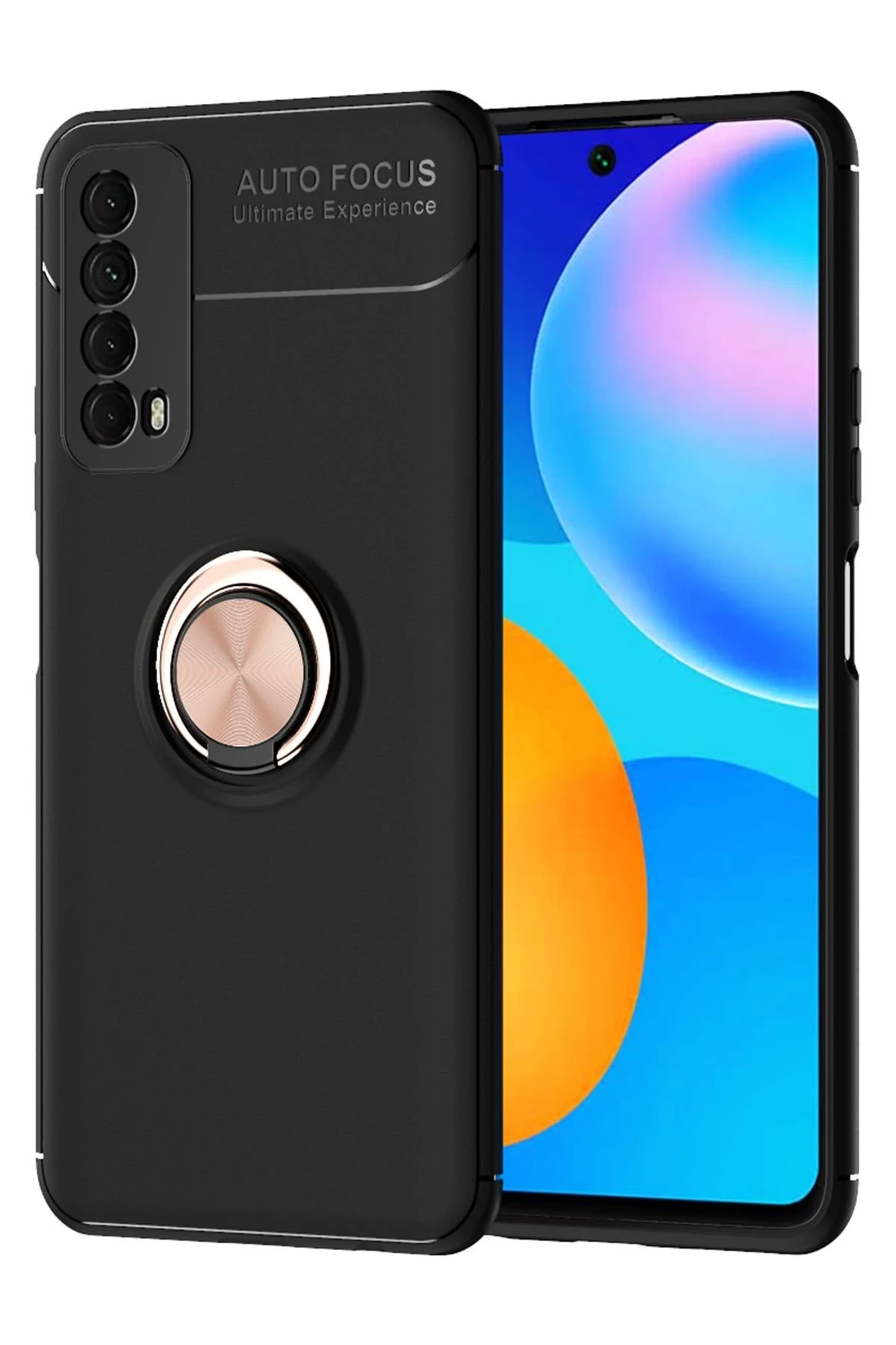 Newface Huawei P Smart 2021 Kılıf Range Yüzüklü Silikon - Siyah-Gold