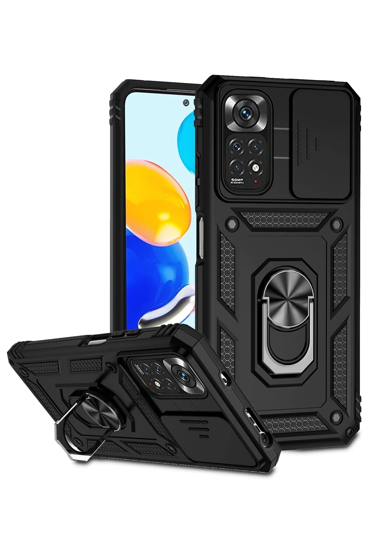 Newface Xiaomi Redmi Note 11 Pro Kılıf Pars Lens Yüzüklü Silikon - Siyah