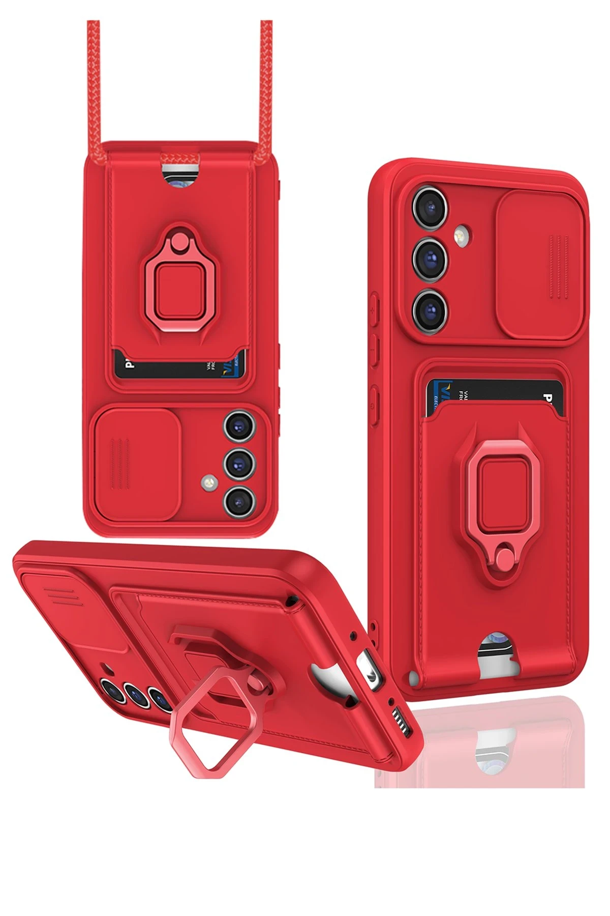 Newface Samsung Galaxy A14 4G Kılıf Zuma Kartvizitli Yüzüklü Silikon - Kırmızı