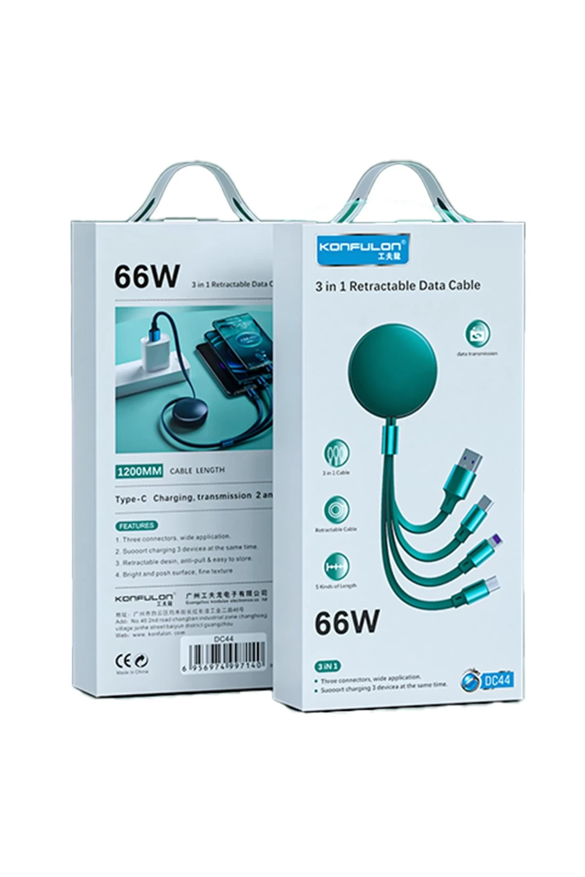 Konfulon DC44 3in1 66W Kablo - Yeşil