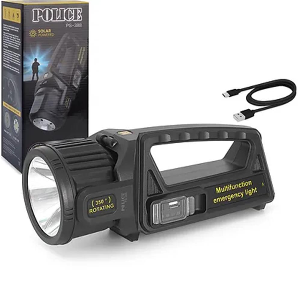 Polıce PS-388 Spot Fener Powerbank Özellikli Solarlı (Güneş Enerji) Şarjlı 180 Derece Oynar Başlık