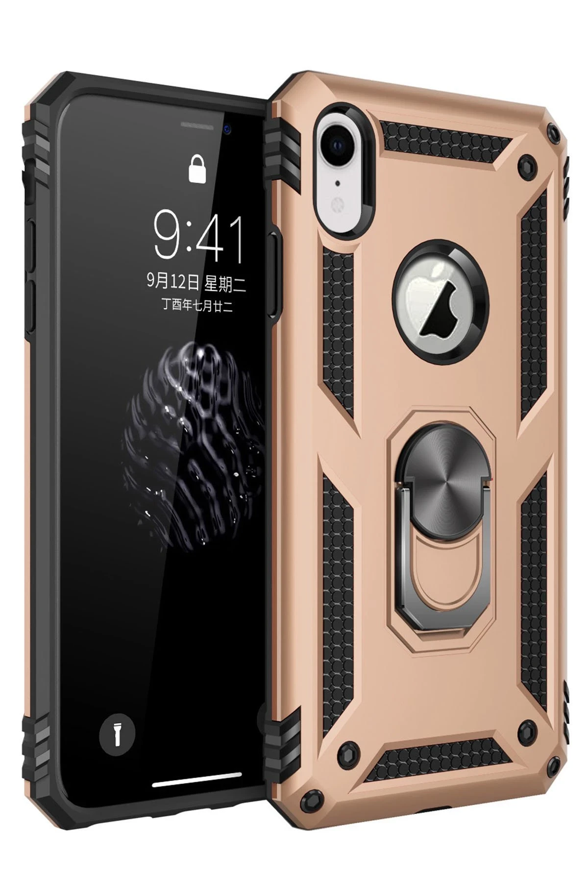 Newface iPhone XR Kılıf Sofya Yüzüklü Silikon Kapak - Gold