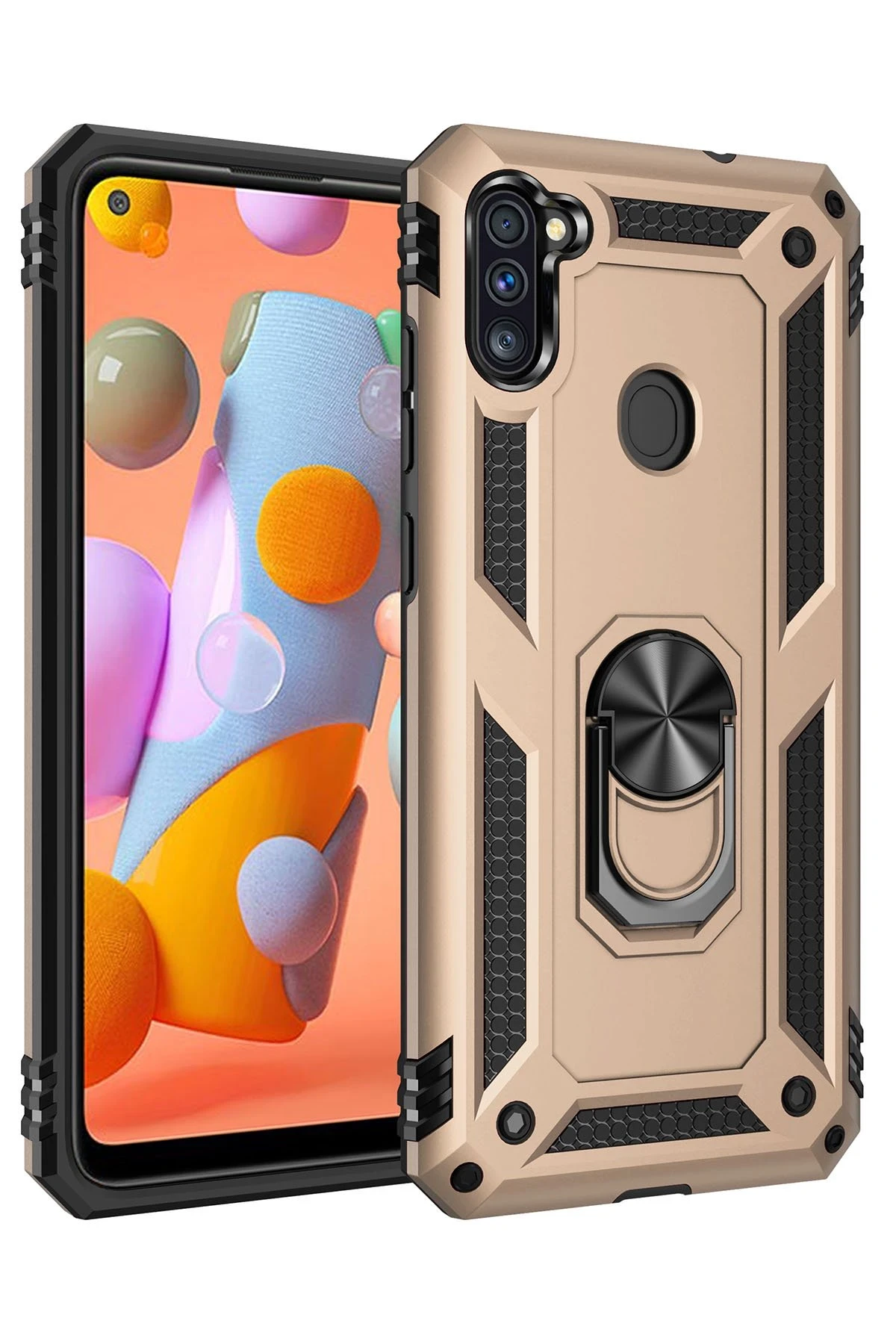 Newface Samsung Galaxy A11 Kılıf Sofya Yüzüklü Silikon Kapak - Gold