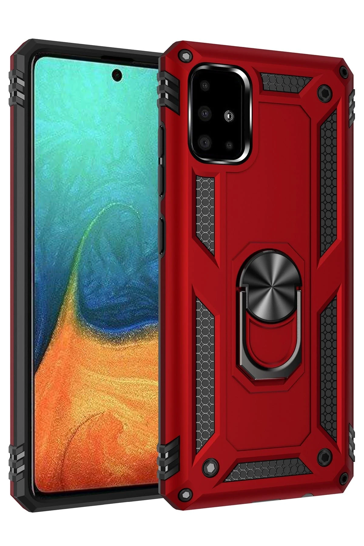 Newface Samsung Galaxy A71 Kılıf Sofya Yüzüklü Silikon Kapak - Kırmızı