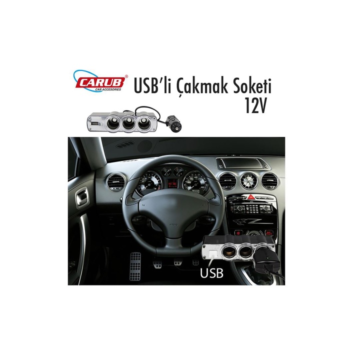 Çakmak Soketi 12V Kablolu 3Lü+ USB