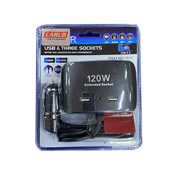 Çakmak Soket 12-24V 120W Kablolu 3lü Soket+2USB