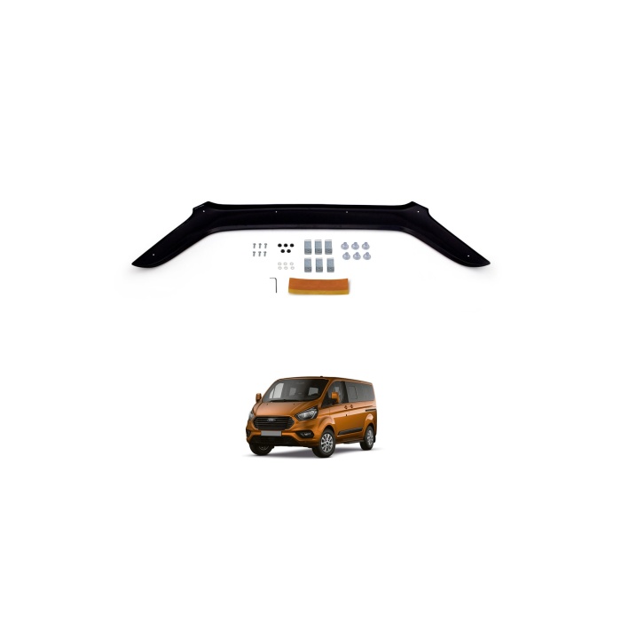 Ön Kaput Koruma Rüzgarlığı Ford Custom 2018- Uyumlu (3MM AKRİLİK (ABS) Parlak Siyah)