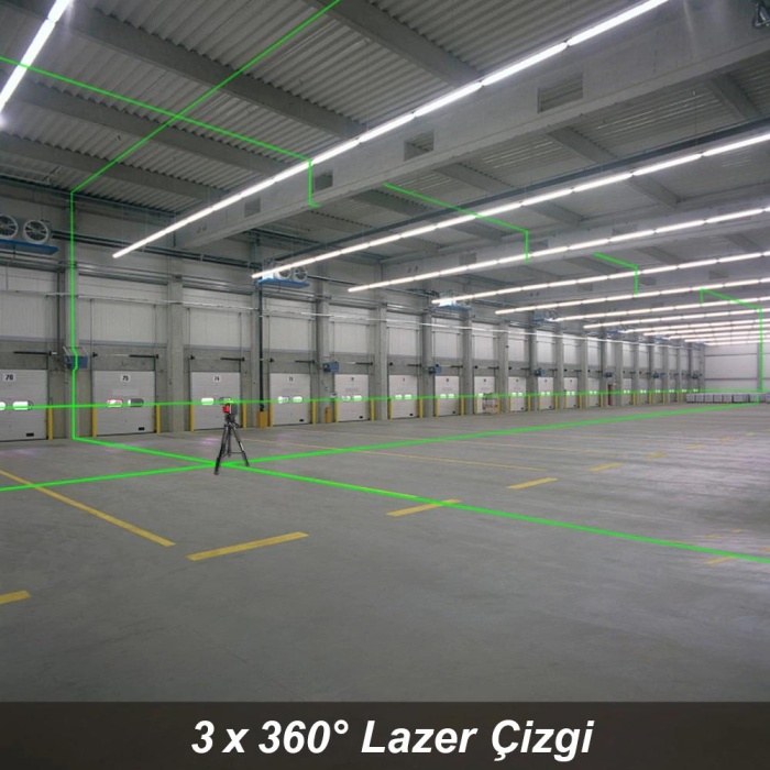 KOBB KBL34GTP 40 Metre Profesyonel Li-ion Şarjlı 3X360⁰ Otomatik Hizalamalı Yeşil Çapraz Çizgi Lazer Distomat + Tripod