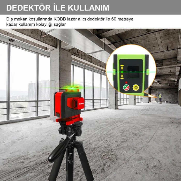 KOBB KBL35G Profesyonel Li-ion Şarjlı 4X360⁰ Otomatik Hizalamalı Yeşil Çapraz Çizgi Lazer Distomat+Uzaktan Kumanda