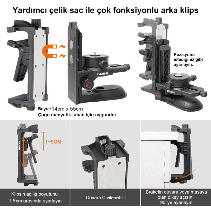 KOBB KBL10SET Mıknatıslı Hassas Ayarlanabilir Lazer Hizalama Aparatı + Mıknatıslı Lazer Hizalama Sabitleme Aparatı