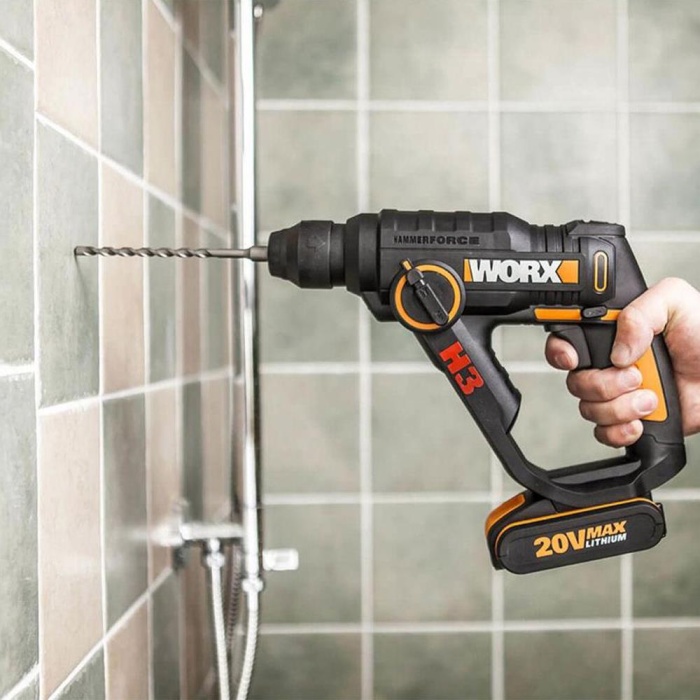 WORX WX390.1 20Volt 2.0Ah. Li-ion 1.2J Profesyonel SDS-Plus Pnömatik Çift Akülü Şarjlı Matkap + 8 Adet Uç + Mandren