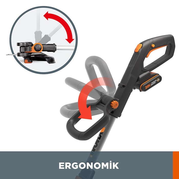 WORX WG163E.2 20Volt 2.0Ah. Li-ion 30cm Profesyonel Teleskobik Misinalı Çim ve Kenar Kesme