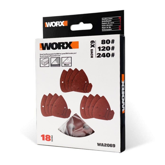 WORX WA2069 140x90mm 80, 120, 240 Kum, 18 Adet Cırtlı Universal Mouse Zımpara Kâğıdı Seti