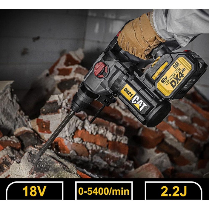 CAT DX21 18Volt 4.0Ah 2.2J Li-ion Çift Akülü Şarjlı Kömürsüz Profesyonel SDS-Plus Pnömatik Kırıcı/Delici