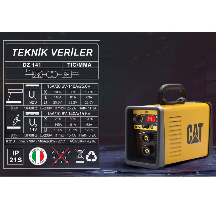 CAT DZ141 140 Amper TIG LIFT/MMA Çanta Tipi Profesyonel Dijital İnverter Kaynak Makinesi