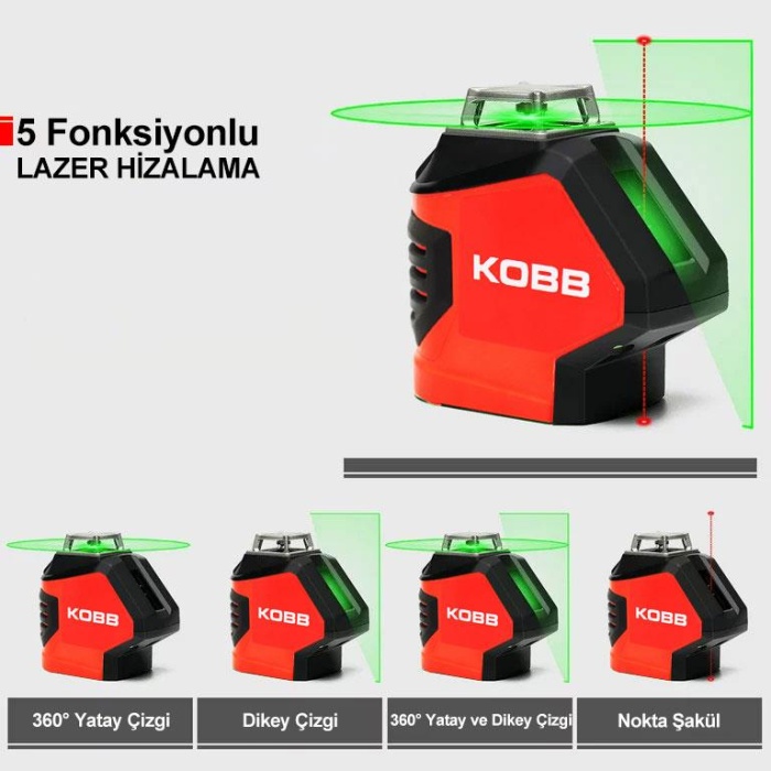 KOBB KBL88GTP 25 Metre Profesyonel Yatay 360° ve Dikey Otomatik Hizalamalı Nokta Şakül ve Yeşil Çapraz Çizgi Lazer Distomat + Tripod