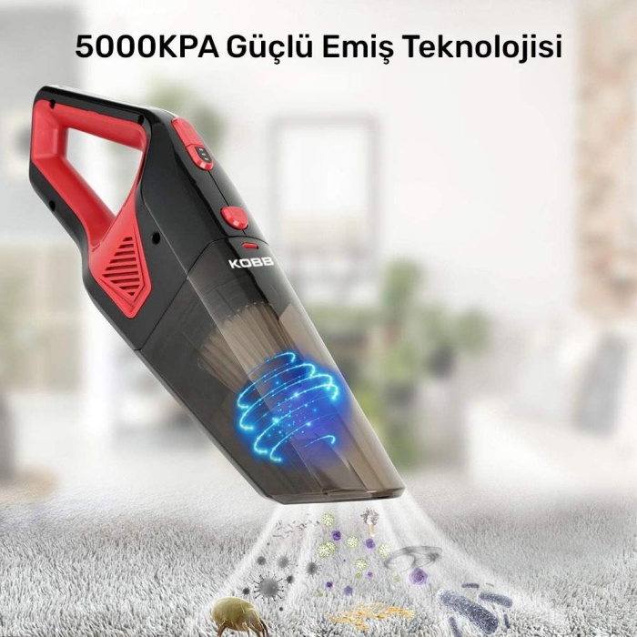 KOBB KBV12 12Volt/120Watt Araç Süpürgesi + 5 Parça Aksesuar Seti + Taşıma Çantası