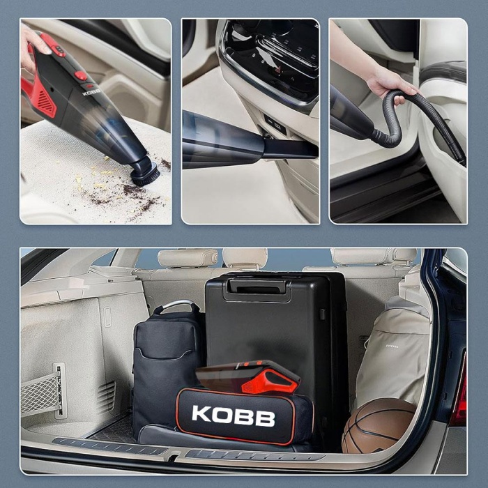 KOBB KBV12 12Volt/120Watt Araç Süpürgesi + 5 Parça Aksesuar Seti + Taşıma Çantası