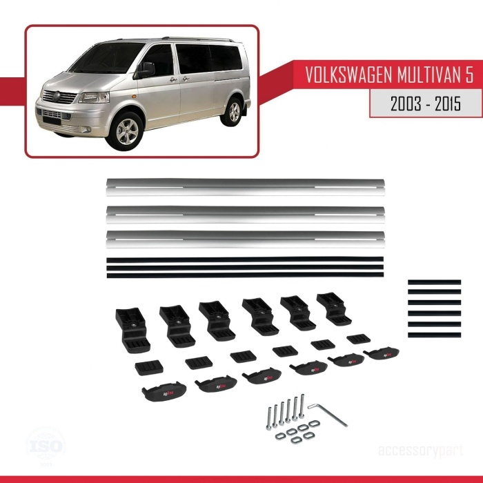 Volkswagen Multivan (T5) 2003-2015 Arası ile uyumlu BASIC Model Ara Atkı Tavan Barı GRİ 3 ADET