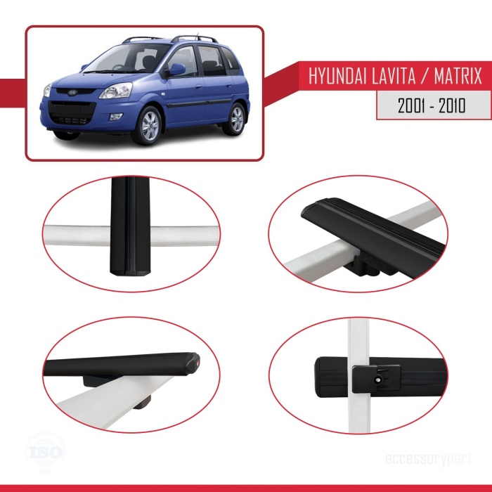 Hyundai Lavita / Matrix (FC) 2001-2010 Arası ile uyumlu BASIC Model Ara Atkı Tavan Barı SİYAH