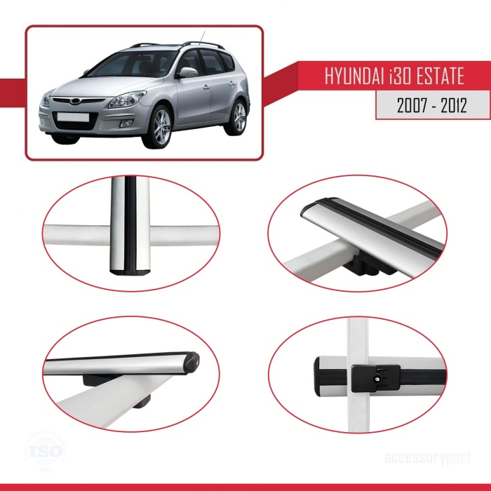 Hyundai İ30 ESTATE 2007-2012 Arası ile uyumlu BASIC Model Ara Atkı Tavan Barı GRİ