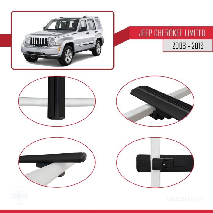Jeep Cherokee (KK) 2008-2013 Arası ile uyumlu BASIC Model Ara Atkı Tavan Barı SİYAH