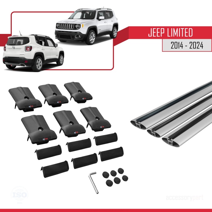 Jeep Limited 2014 ve Sonrası ile uyumlu FLY Model Ara Atkı Tavan Barı GRİ  3 ADET