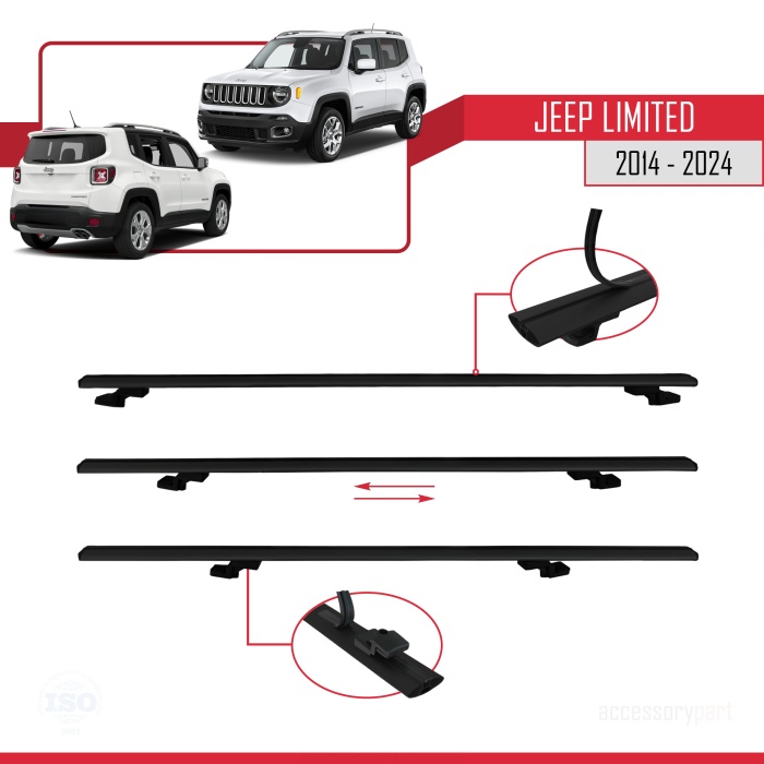 Jeep Limited 2014 ve Sonrası ile uyumlu BASIC Model Ara Atkı Tavan Barı SİYAH  3 ADET