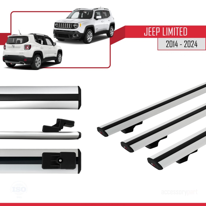 Jeep Limited 2014 ve Sonrası ile uyumlu BASIC Model Ara Atkı Tavan Barı GRİ  3 ADET