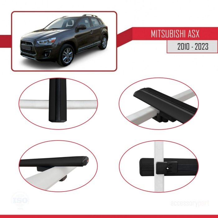 Mitsubishi ASX 2010-2023 Arası ile uyumlu BASIC Model Ara Atkı Tavan Barı SİYAH 3 ADET