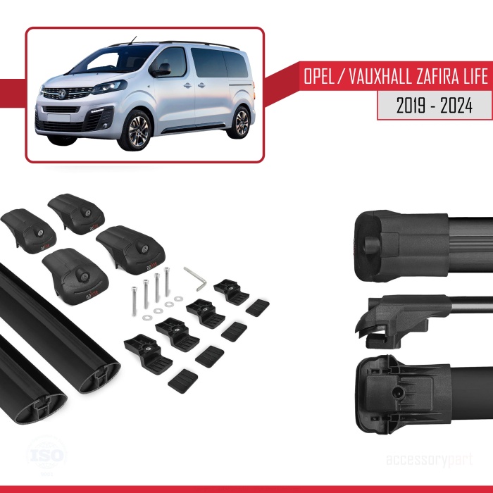 Opel / Vauxhall Zafira Life 2019 ve Sonrası ile uyumlu ACE-1 Ara Atkı Tavan Barı SİYAH