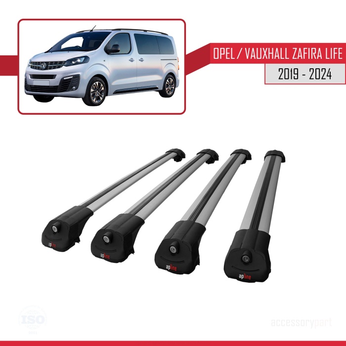 Opel / Vauxhall Zafira Life 2019 ve Sonrası ile uyumlu ACE-1 Ara Atkı Tavan Barı GRİ 4 ADET BAR