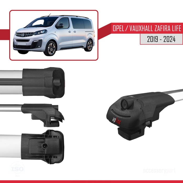 Opel / Vauxhall Zafira Life 2019 ve Sonrası ile uyumlu ACE-1 Ara Atkı Tavan Barı GRİ 4 ADET BAR