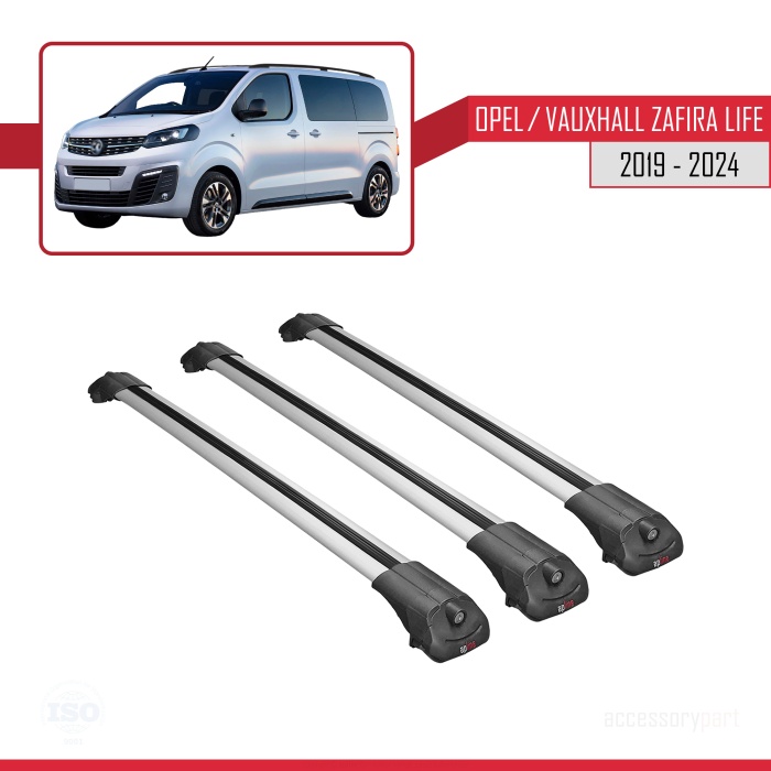 Opel / Vauxhall Zafira Life 2019 ve Sonrası ile uyumlu ACE-1 Ara Atkı Tavan Barı GRİ 3 ADET BAR