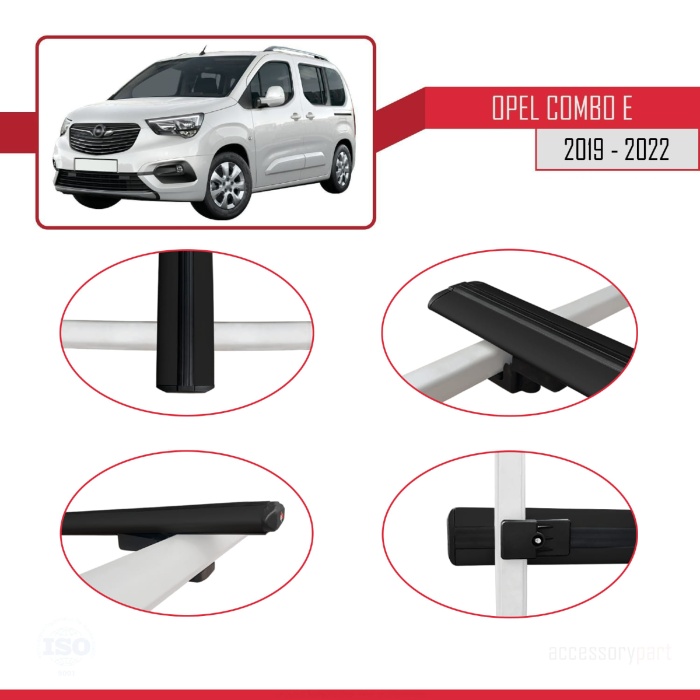 Opel Combo (E) PANELVAN 2019-2022 Arası ile uyumlu BASIC Model Ara Atkı Tavan Barı SİYAH 3 ADET