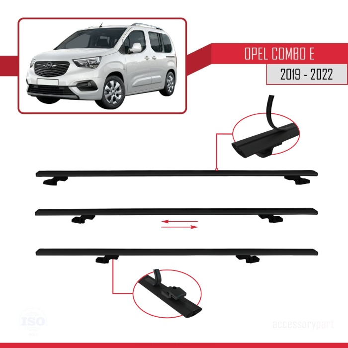 Opel Combo (E) PANELVAN 2019-2022 Arası ile uyumlu BASIC Model Ara Atkı Tavan Barı SİYAH 3 ADET