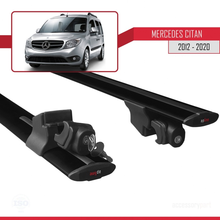 Mercedes Citan 2012-2020 (W415) Arası ile uyumlu HOOK Model Anahtar Kilitli Ara Atkı Tavan Barı SİYAH