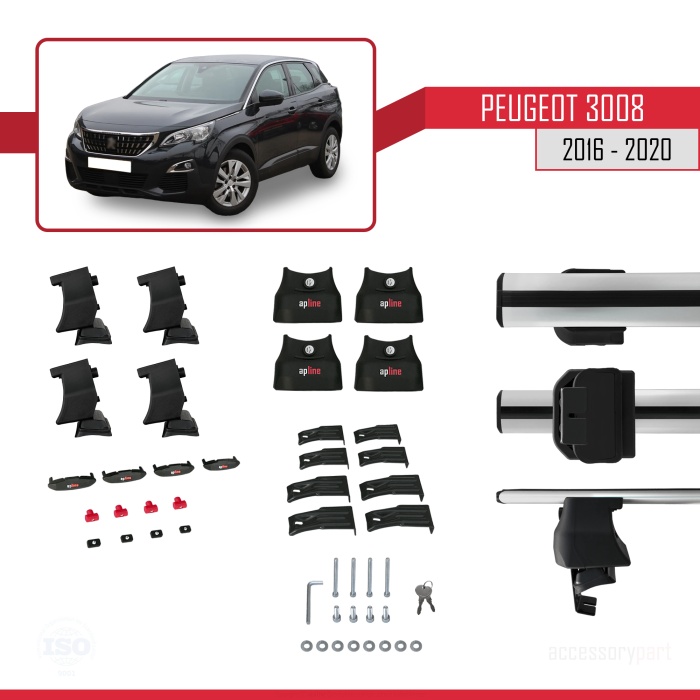 Peugeot 3008 2016-2020 Arası ile uyumlu ACE-4 Ara Atkı Tavan Barı GRİ
