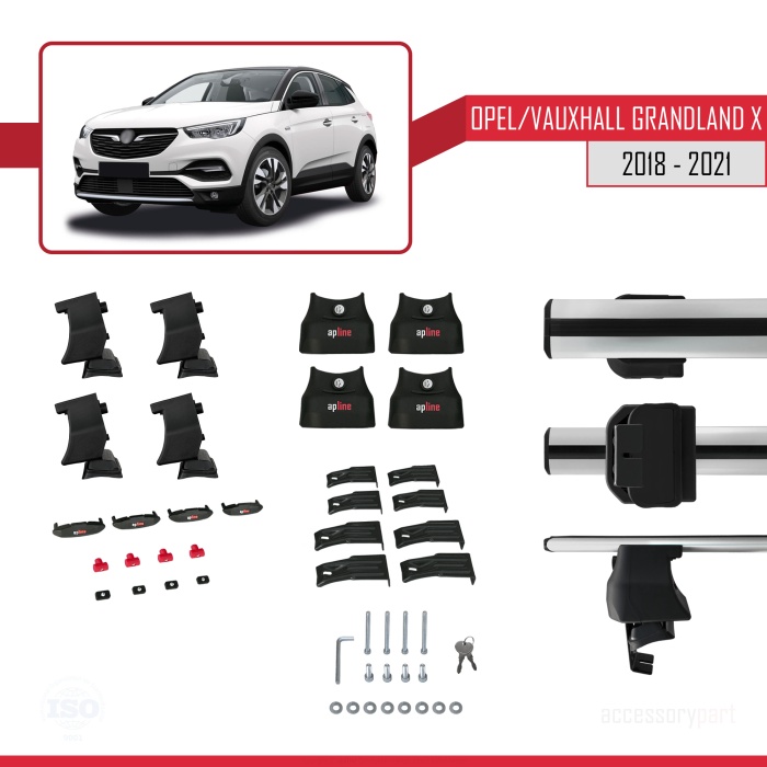 Opel / Vauxhall Grandland X 2018-2021 Arası ile uyumlu ACE-4 Ara Atkı Tavan Barı GRİ