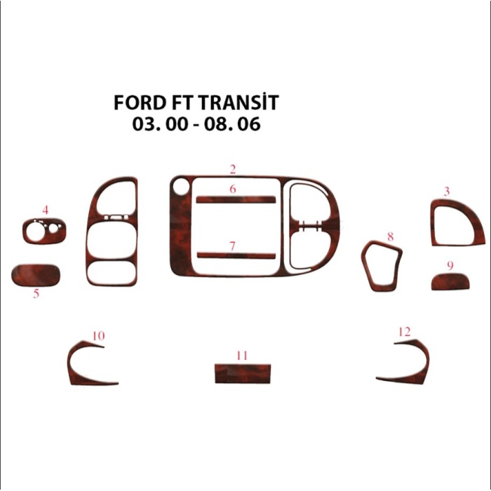 Transit 2000-2006 Uyumlu Ön Torpido Maun Kaplama (12 Parça)