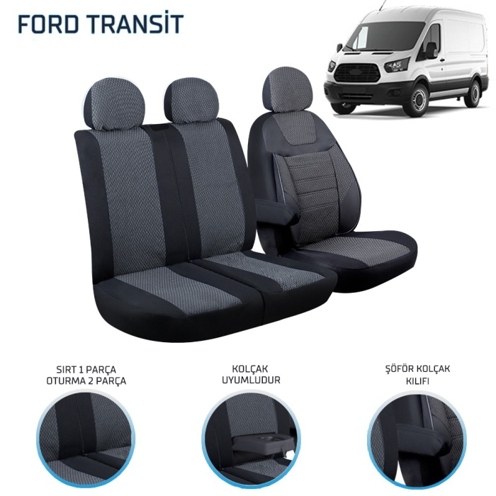 Ford Transit 2013 ve Sonrası 2+1 Ön Koltuk Kılıf Seti Füme