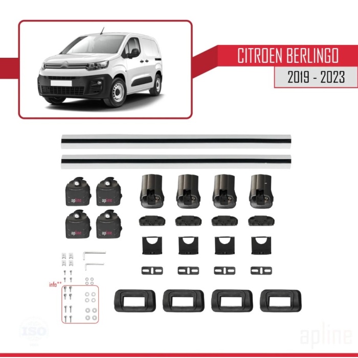 Citroen Berlingo 2019-2023 Arası ile Uyumlu ACE-3 Ara Atkı Tavan Barı Siyah (2 Adet)
