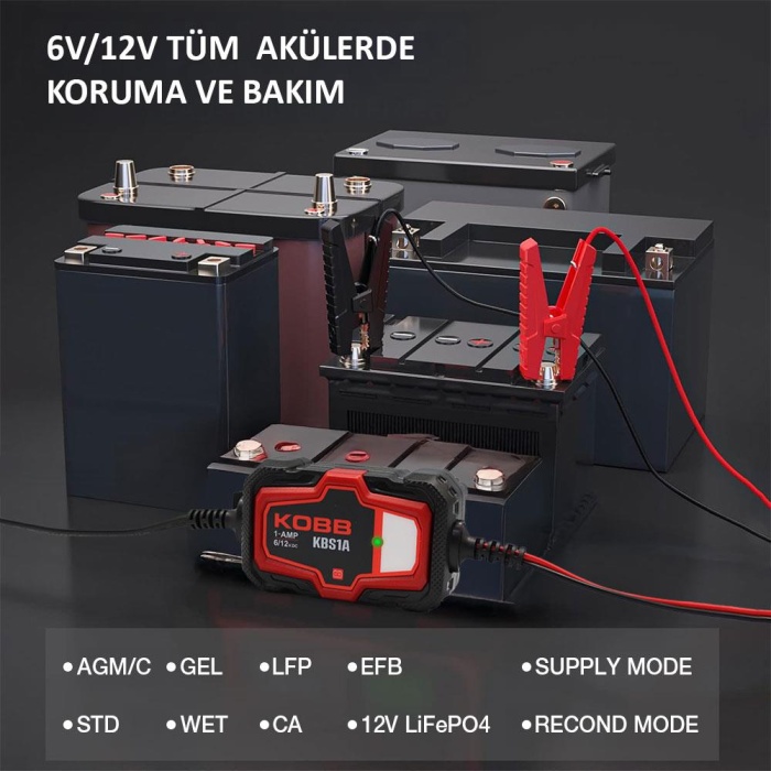 KOBB KBS1A 6V/12V 30Ah Akıllı Akü Şarj ve Akü Bakım / Desülfatör