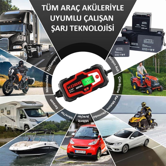 KOBB KBS10A 6/12V 200A Dijital Akü Şarj / Akü Bakım / Desülfatör ve Power Supply