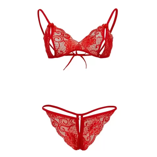Kırmızı Dantelli Fantazi Sütyen ve G-String Takım TM2048