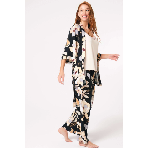 Anıl 5796 Çiçek Desenli Dantel Detaylı Sabahlıklı Pijama Takımı