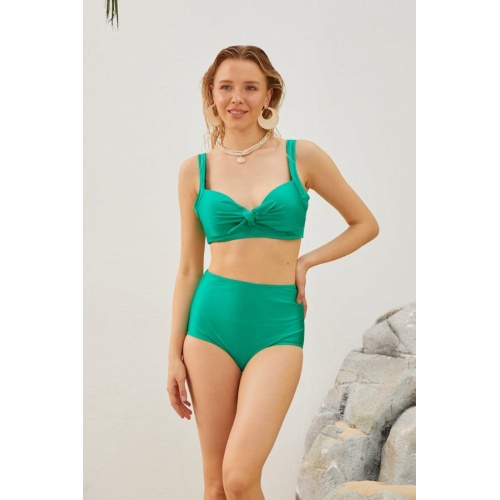 Büyük Beden Kaplı Bikini Takımı Kurdela Detaylı Yeşil