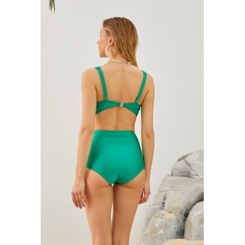 Büyük Beden Kaplı Bikini Takımı Kurdela Detaylı Yeşil
